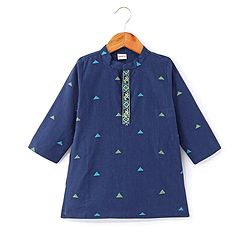 Babyhug Cotton Handloom Full Sleeves Dobby Kurta & Pajama Set Triangles Detailing - Navy Blue
