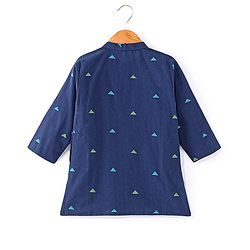 Babyhug Cotton Handloom Full Sleeves Dobby Kurta & Pajama Set Triangles Detailing - Navy Blue