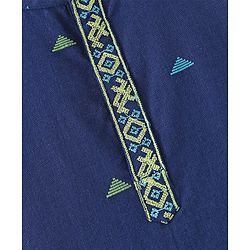 Babyhug Cotton Handloom Full Sleeves Dobby Kurta & Pajama Set Triangles Detailing - Navy Blue
