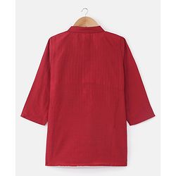 Babyhug Full Sleeves Embroidered Kurta Pyjama Set with Printed Jacket - Maroon