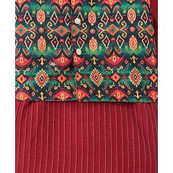 Babyhug Full Sleeves Embroidered Kurta Pyjama Set with Printed Jacket - Maroon