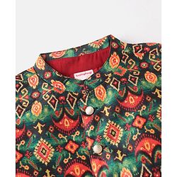 Babyhug Full Sleeves Embroidered Kurta Pyjama Set with Printed Jacket - Maroon