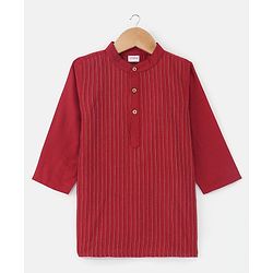 Babyhug Full Sleeves Embroidered Kurta Pyjama Set with Printed Jacket - Maroon
