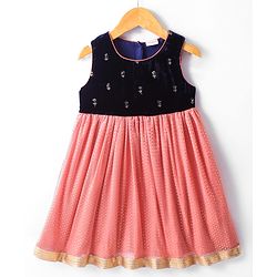 Babyhug Woven Foil Printed Sleeveless Ethnic Dress - Peach