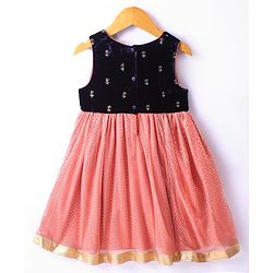 Babyhug Woven Foil Printed Sleeveless Ethnic Dress - Peach