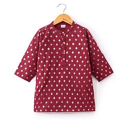 Babyhug Woven Full Sleeves Dhoti with Chanderi Butti Kurta Set - Maroon