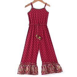 Babyhug  Sleeveless Floral Foil Printed Jumpsuit - Red