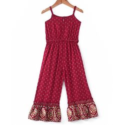 Babyhug  Sleeveless Floral Foil Printed Jumpsuit - Red