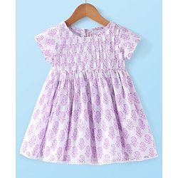 Babyhug 100% Cotton Woven Short Sleeve Ethnic Dress with Floral Print - White