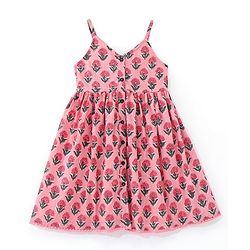 Babyhug Cotton Sleeveless  Ethnic Dress Floral Printed with Sequenced at Yoke  - Pink
