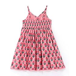 Babyhug Cotton Sleeveless  Ethnic Dress Floral Printed with Sequenced at Yoke  - Pink