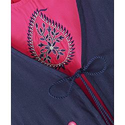 Babyhug Three Fourth Sleeve Rayon Floral Embroidered Ethnic Dress with Shrug - Navy & Fuchsia