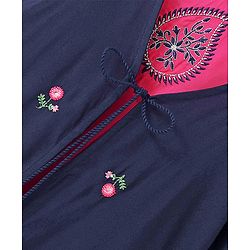 Babyhug Three Fourth Sleeve Rayon Floral Embroidered Ethnic Dress with Shrug - Navy & Fuchsia