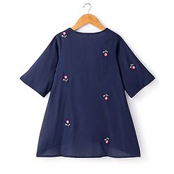 Babyhug Three Fourth Sleeve Rayon Floral Embroidered Ethnic Dress with Shrug - Navy & Fuchsia