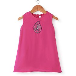 Babyhug Three Fourth Sleeve Rayon Floral Embroidered Ethnic Dress with Shrug - Navy & Fuchsia