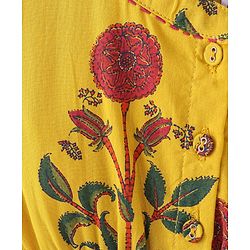 Babyhug 100% Cotton Woven Floral Printed Three Fourth Sleeve Ethnic Dress  - Yellow