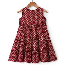 Babyhug 100% Cotton Woven Sleeveless Floral Printed Ethnic Dress -Maroon