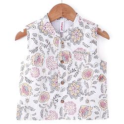 Babyhug 100% Cotton Full Sleeves Woven Solid Colour Kurta Pyjama Set with Floral Printed Jacket-  Maroon