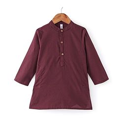 Babyhug 100% Cotton Full Sleeves Woven Solid Colour Kurta Pyjama Set with Floral Printed Jacket-  Maroon