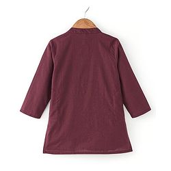 Babyhug 100% Cotton Full Sleeves Woven Solid Colour Kurta Pyjama Set with Floral Printed Jacket-  Maroon