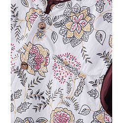 Babyhug 100% Cotton Full Sleeves Woven Solid Colour Kurta Pyjama Set with Floral Printed Jacket-  Maroon