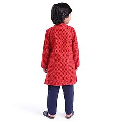 Babyhug Three Full Schiffly Embroidered Kurta With Pyjama Set-Red