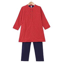 Babyhug Three Full Schiffly Embroidered Kurta With Pyjama Set-Red