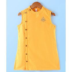Babyhug Rayon Dobby Sleeveless Kurta & Dhoti Set With Embroidery- Yellow