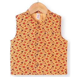 Teentaare Cotton Full Sleeves Kurta & Pajama Set with Jacket Floral Print - Maroon