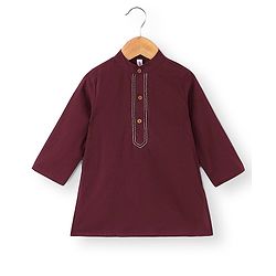 Teentaare Cotton Full Sleeves Kurta & Pajama Set with Jacket Floral Print - Maroon