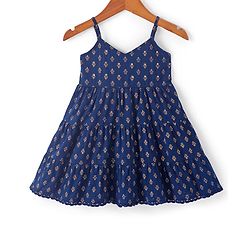 Babyhug Sleeveless Cotton Foil Printed Ethnic Dress- Navy Blue