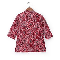 Babyhug Cotton Full Sleeves Ethnic Block Printed Kurta & Dhoti Set  - Red