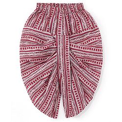 Babyhug Cotton Full Sleeves Ethnic Block Printed Kurta & Dhoti Set  - Red