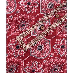 Babyhug Cotton Full Sleeves Ethnic Block Printed Kurta & Dhoti Set  - Red