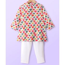 Babyhug Cotton Woven Ikkat Print Full Sleeves Kurta and Pajama Set - Red
