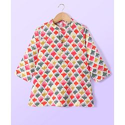 Babyhug Cotton Woven Ikkat Print Full Sleeves Kurta and Pajama Set - Red
