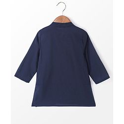 Babyhug Cotton Full Sleeves Solid Kurta & Pyjama Set With Printed Jacket- Navy Blue