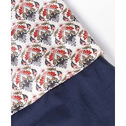 Babyhug Cotton Full Sleeves Solid Kurta & Pyjama Set With Printed Jacket- Navy Blue