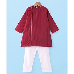 Babyhug 100% Cotton Woven Full Sleeves Dobby Kurta Pyjama Set - Red