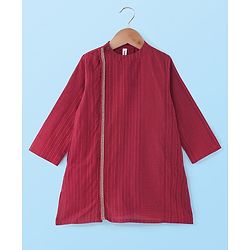 Babyhug 100% Cotton Woven Full Sleeves Dobby Kurta Pyjama Set - Red