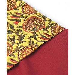 Babyhug Cotton Woven Full Sleeves Solid Kurta & Pajama Set with Floral Print Jacket - Red & Yellow