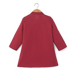 Babyhug Cotton Woven Full Sleeves Solid Kurta & Pajama Set with Floral Print Jacket - Red & Yellow