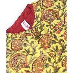 Babyhug Cotton Woven Full Sleeves Solid Kurta & Pajama Set with Floral Print Jacket - Red & Yellow