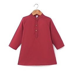 Babyhug Cotton Woven Full Sleeves Solid Kurta & Pajama Set with Floral Print Jacket - Red & Yellow
