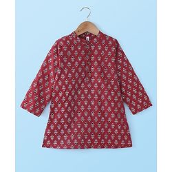 Babyhug Cotton Woven Full Sleeves Floral Printed Kurta Pyjama Set - Red
