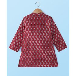 Babyhug Cotton Woven Full Sleeves Floral Printed Kurta Pyjama Set - Red