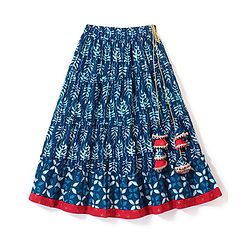 Babyhug Cotton Sleeveless Printed Choli with Lehenga  and Dupatta Set - Indigo