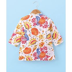 Babyhug Cotton Woven Kurta with Dhoti Set Sea Life Print - White & Yellow