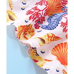 Babyhug Cotton Woven Kurta with Dhoti Set Sea Life Print - White & Yellow