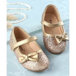 Cute Walk by Babyhug Party Wear Velcro Closure Belly Shoes Bow Appliques - Golden